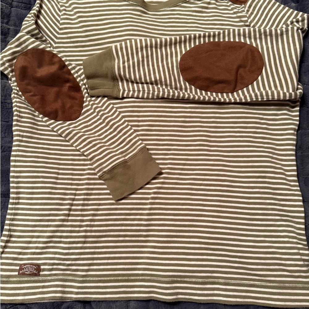 Ralph Lauren Brown and Cream Striped Long Sleeve Tee